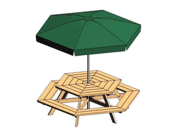 table bench and umbrella
