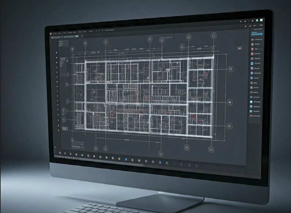 Architectural plan on computer