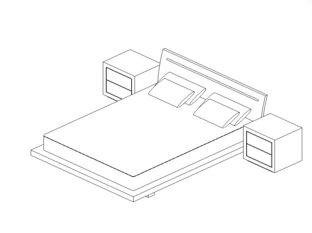 plarform bed double with nightstands revit family 3d