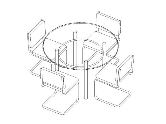 Dining Table Glass Top 4 Chairs Revit Family