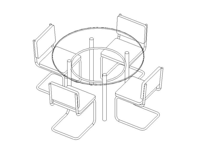 Dining Table Glass Top 4 Chairs Revit Family