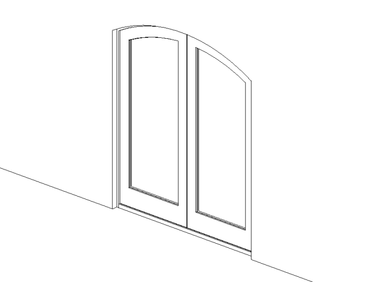 Door arched double door glass and wood Revit family