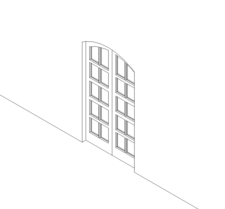 Door Arched Double Glass Wood Revit Family