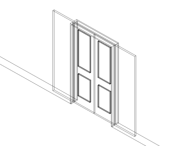 Door Interior Double Pocket 2 Panel Wood 3D Wire Revit Family