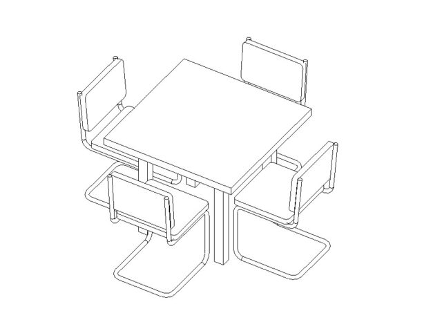 Table Dining Rectangle 4 Chairs Revit Family