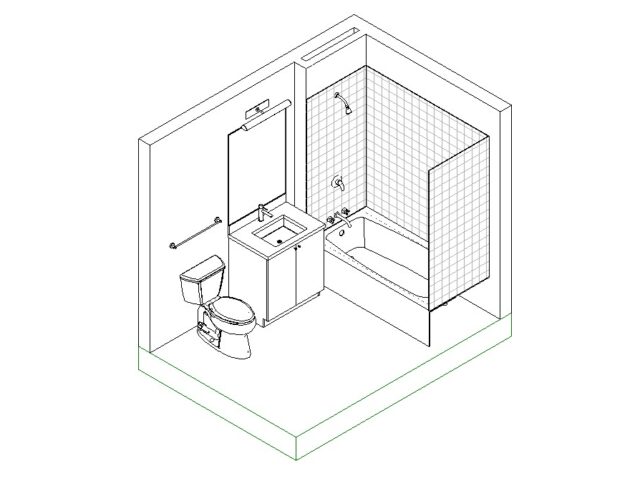 Bathroom Revit model small vanity toilet seat and tub 3D