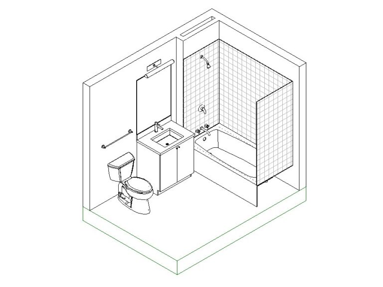 Bathroom Revit model small vanity toilet seat and tub 3D