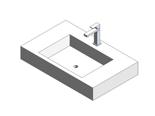 Counter vanity one sink rectangle Revit family 3D