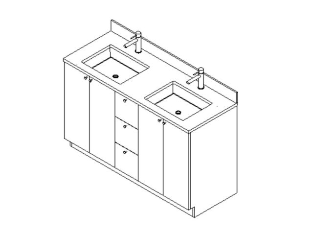 Vanity cabinet two sinks undermount Revit family 3d