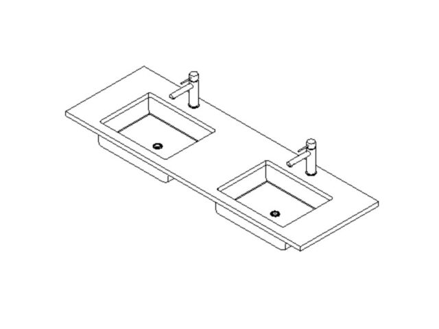 Vanity top undermount two sinks Revit family 3d