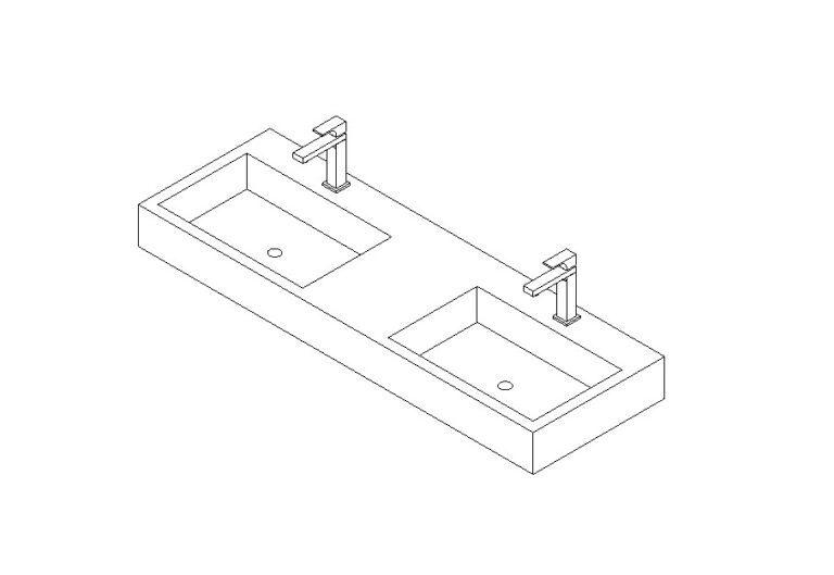 Vanity counter with double sink rectangle Revit family 3d