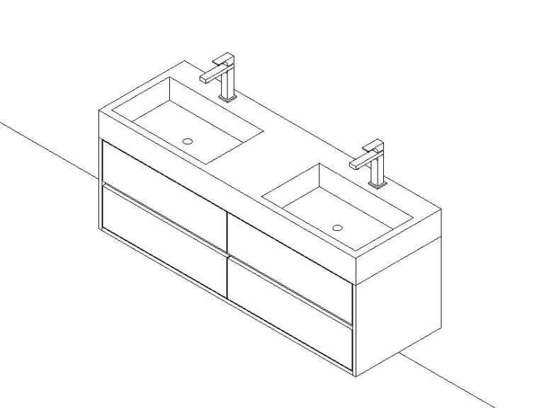 Vanity double basin wall mount drawers 3D Revit