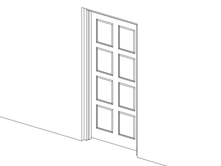 Door exterior embossed with 8 panel 3D Revit Family