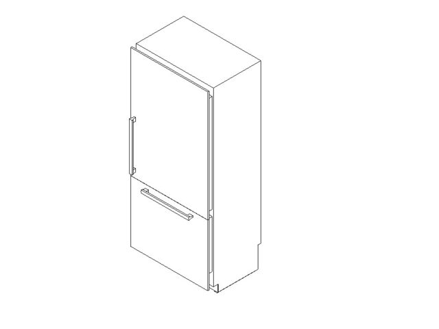 Refrigerator built-in panel ready handle bottom freezer family Revit 3d