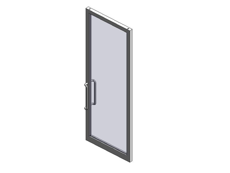 Glass door narrow stile curtainwall panel Revit family 3d view