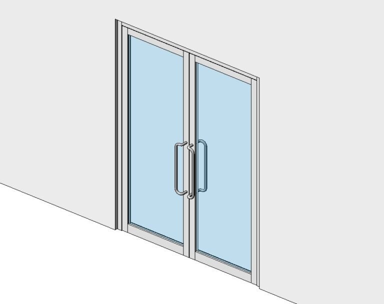 Glass door double with narrow frame aluminum Revit family