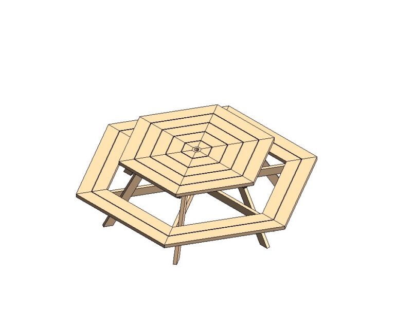 Landscape furniture table picnic wood Revit family 3d