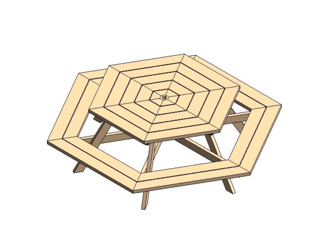 Landscape furniture table picnic wood Revit family 3d