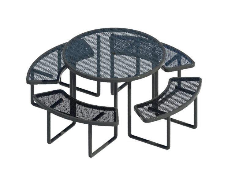 Picnic table round attached benches metal Revit 3d Grey