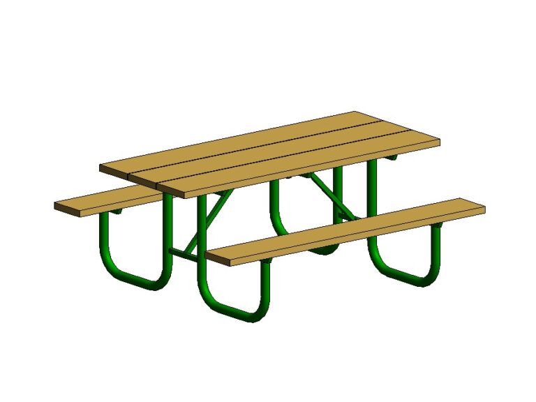 Table picnic with two benches wood metal Revit family 3D