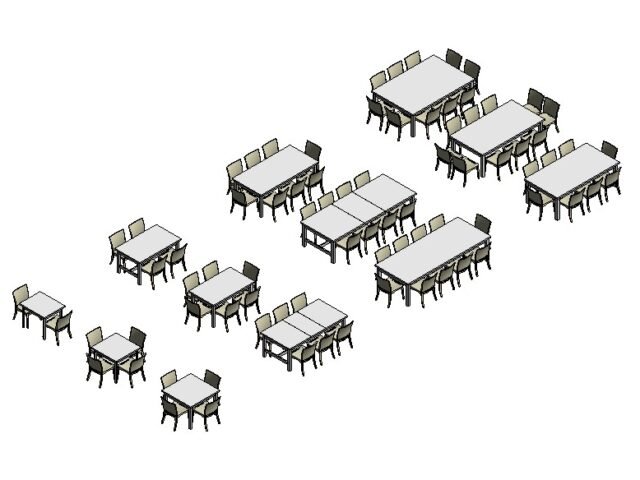 Dining tables and chairs multiple types Revit model 3D
