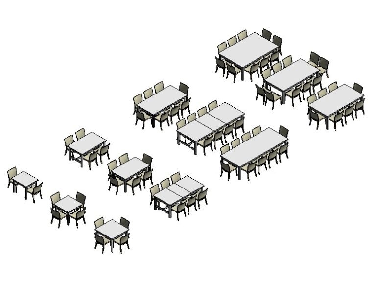 Dining tables and chairs multiple types Revit model 3D