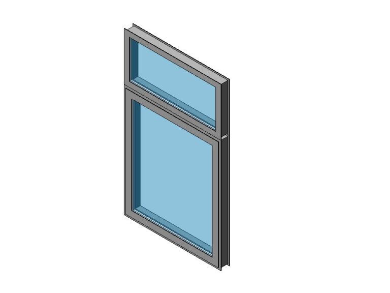 Casement window single panel with transom and aluminum frame Revit family 3D