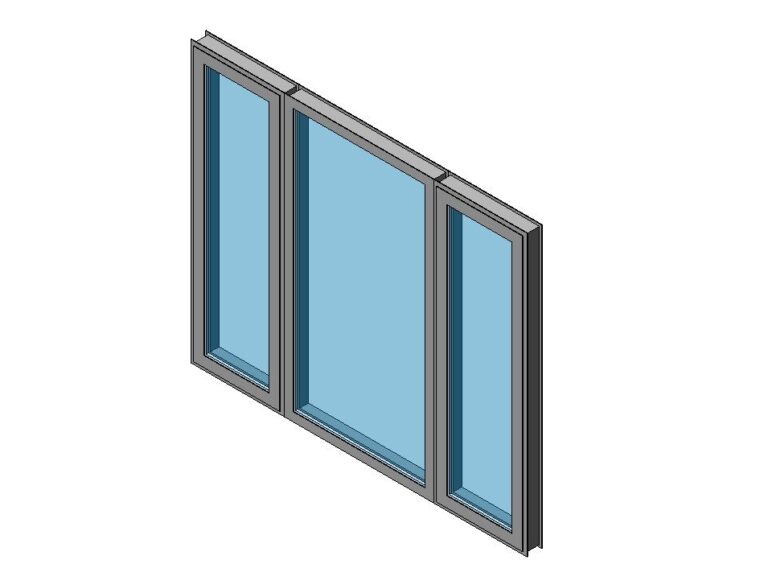 Casement window triple panel two swings one fixed Revit family 3D