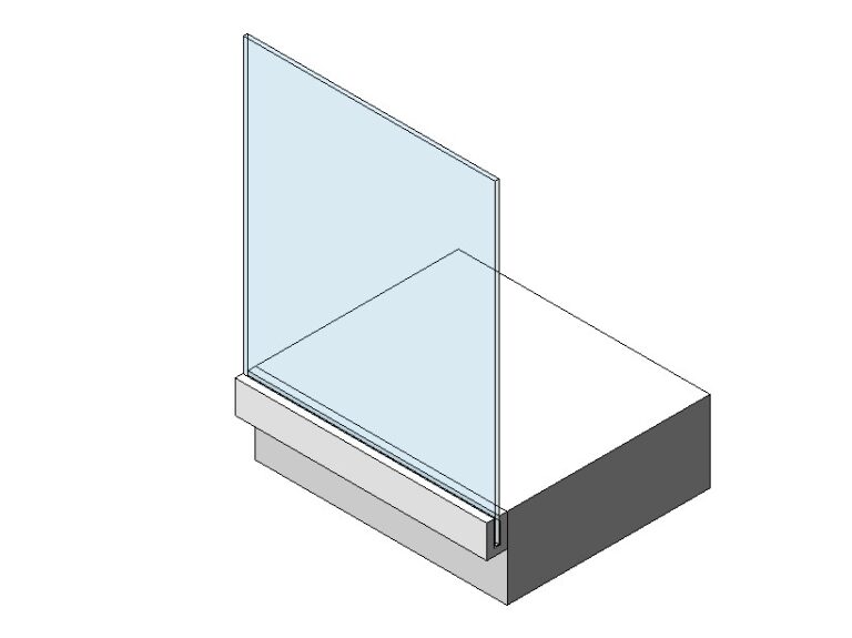 frameless glass railing aluminum shoe sidebase revit family 3d view