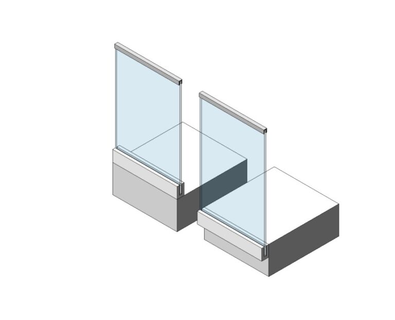glass railing with squre cap side and top base shoe revit family 3d view