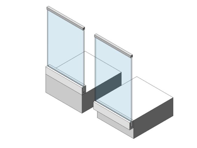 glass railing with squre cap side and top base shoe revit family 3d view