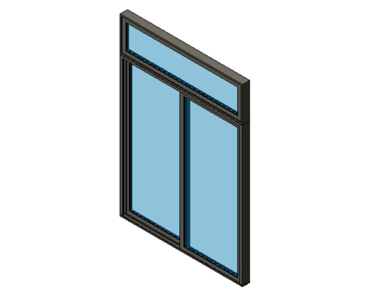 sliding door 2 panel with transom revit family 3d view
