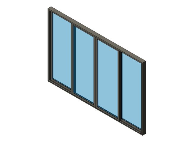 sliding door with four panels revit family 3d view