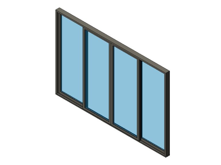sliding door with four panels revit family 3d view