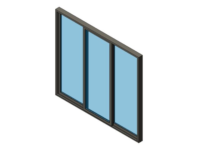 sliding door with three panels revit family 3d view