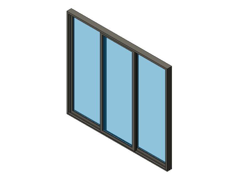 sliding door with three panels revit family 3d view