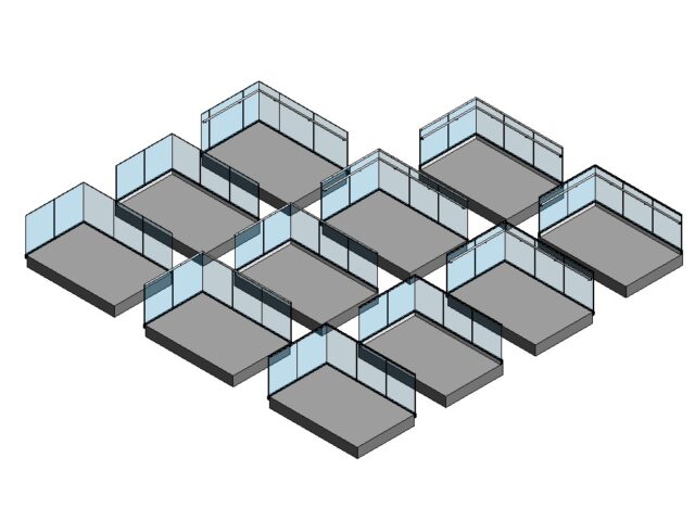 glass railing collection top and side base shoe hadrail revit 3d view
