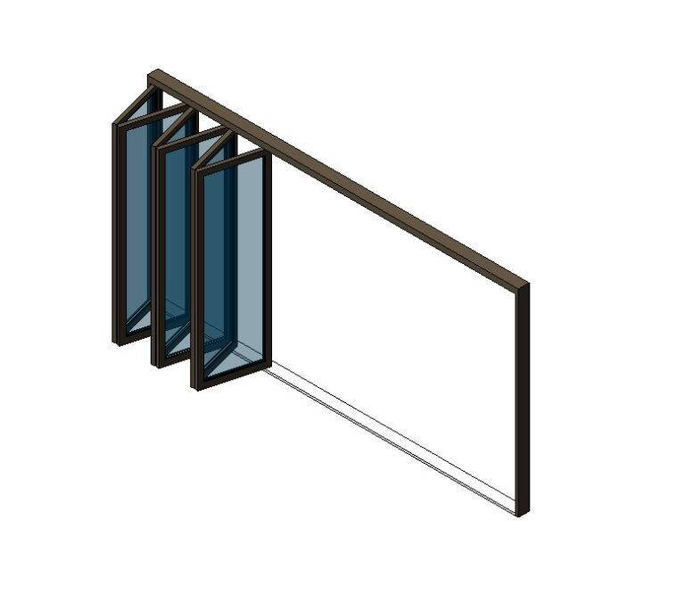 exterior bifold glass door multiple panels revit family 3d view open six panels