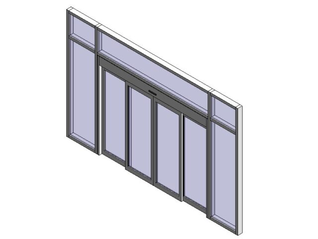 automatic sliding door in curtain wall revit model 3d view
