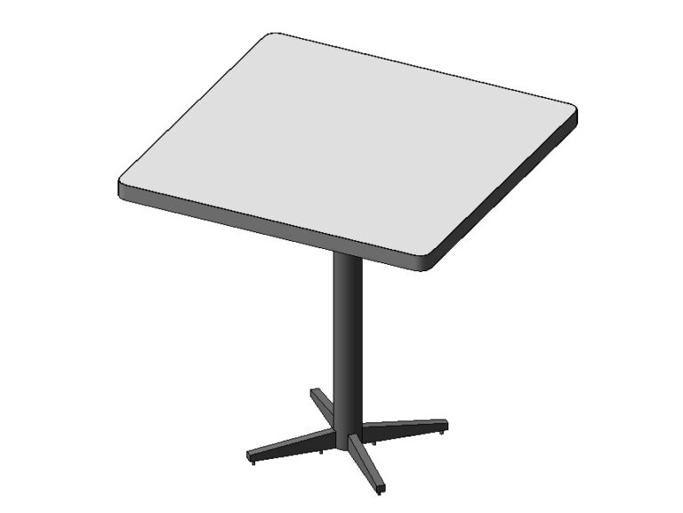 bistro style table square top and one leg parametric revit family 3d view