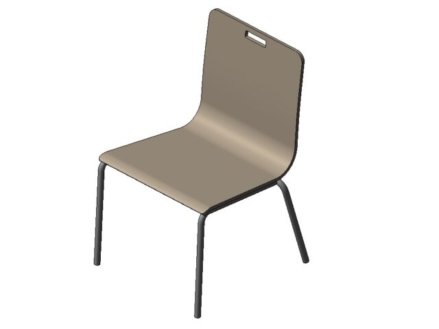 cafe chair wood seating metal legs revit family 3d view