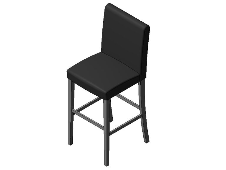 bar stool chair cushioned seat & back four legs revit family 3d view