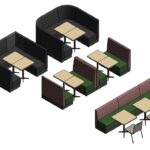 restaurant booth benches tables chair configurations modules revit familes 3d view