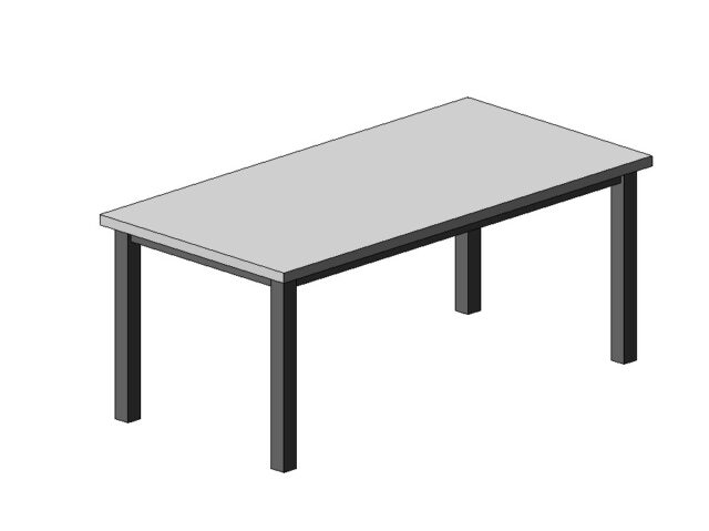 table four legs simple wood metal parametric revit family 3d view