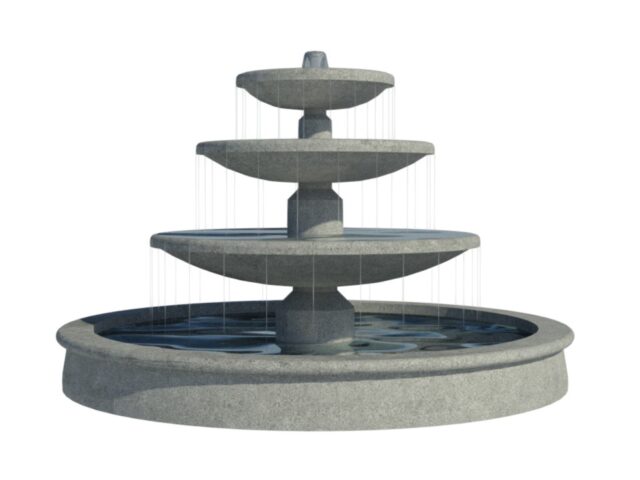 water fountain three tier garden lanscape revit family 3d rendering