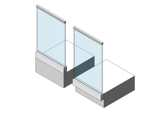 Glass Railing with Square Cap, Side and Top Base Shoe