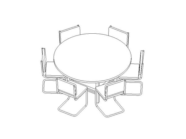 Table Round Dining w Chairs 02